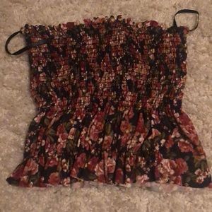 floral ribbed tube top